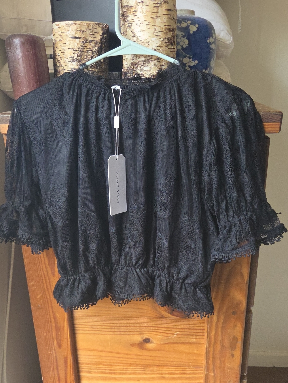 Vogue Vibes Black Lace Peasant Crop Top